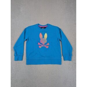 Psycho Bunny Sweatshirt Boys Small 7/8 Blue‎ Crewneck Cotton Pullover Logo Neon